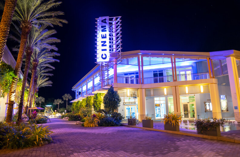 Camana Bay exterior at night