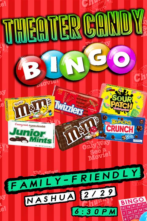 THEATER CANDY BINGO!  2-29-24 poster