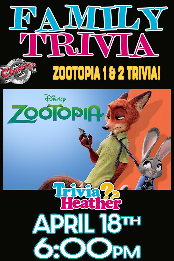 LIVE FAMILY TRIVIA: ZOOTOPIA! 04/18/26 Movie Poster