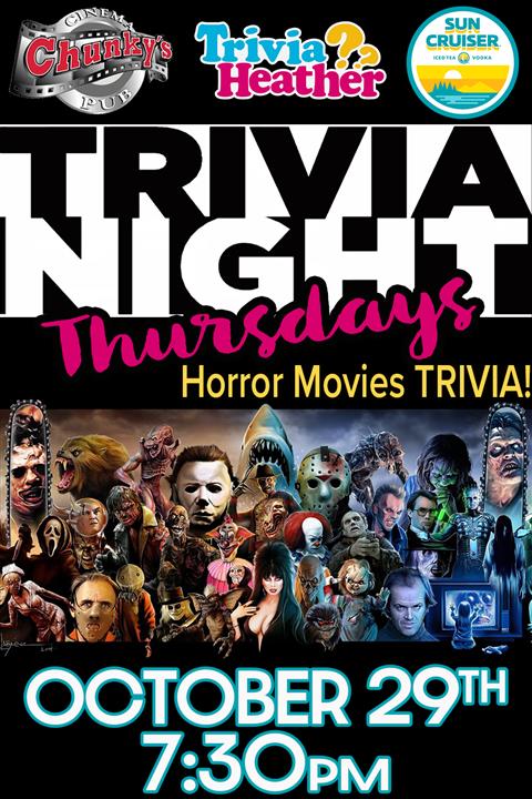 18+ LIVE TRIVIA NIGHT: HORROR MOVIES! 10/29/26 poster