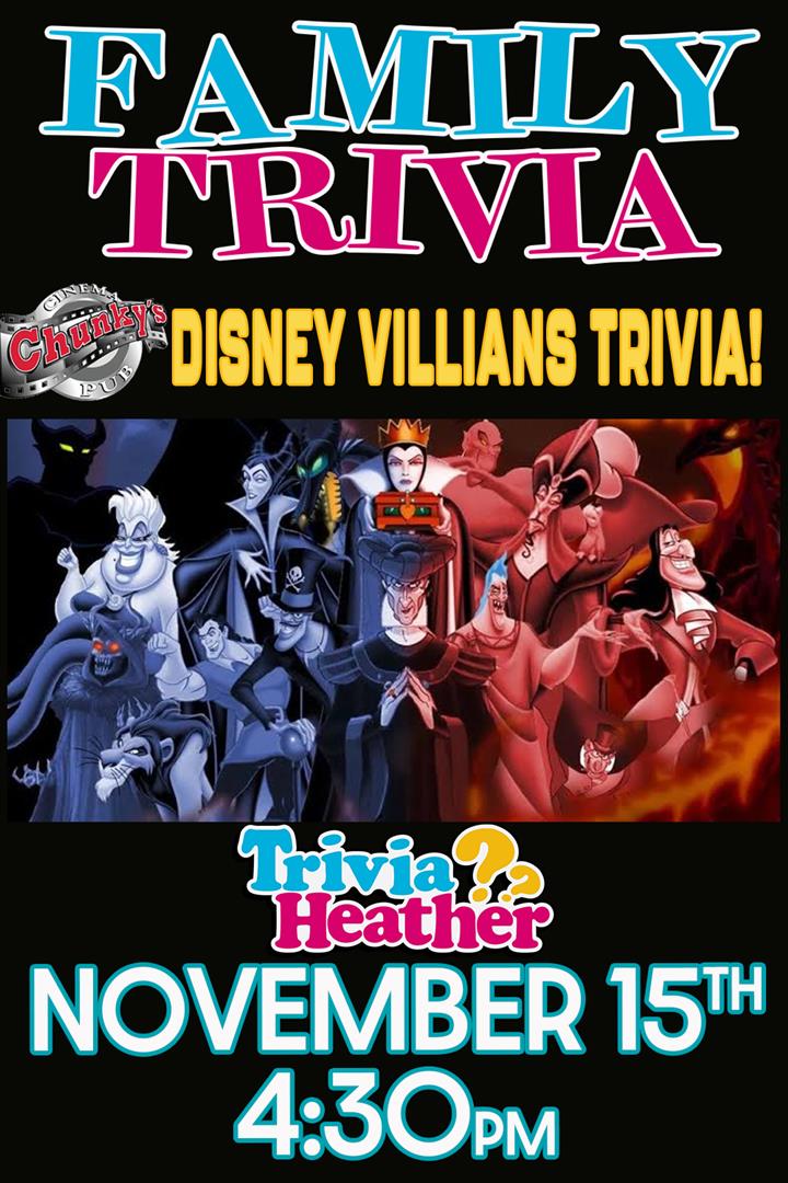 LIVE FAMILY TRIVIA: DISNEY VILLIANS! 11/15/26 Movie Poster