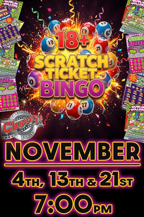 18+ LIVE SCRATCH TICKET BINGO NIGHT! 11/13/26 poster