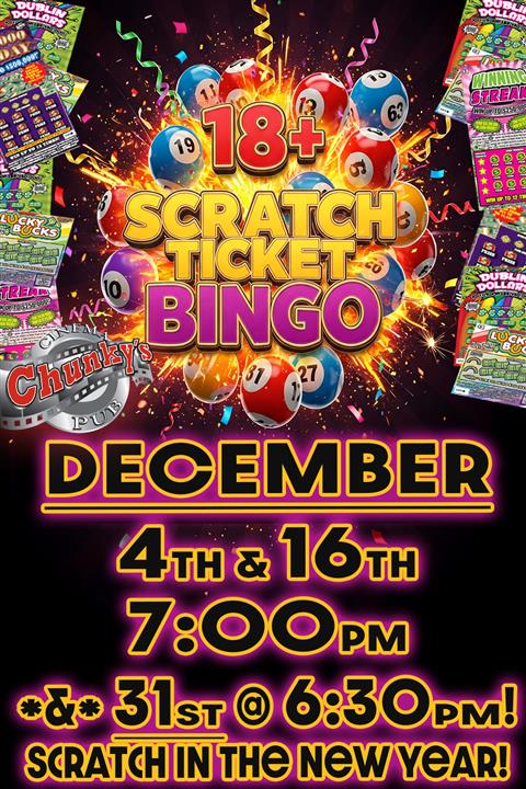 18+ LIVE SCRATCH TICKET BINGO NIGHT! 12/04/26 poster