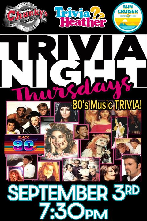 18+ LIVE TRIVIA NIGHT: 80'S MUSIC! 09/03/26 poster