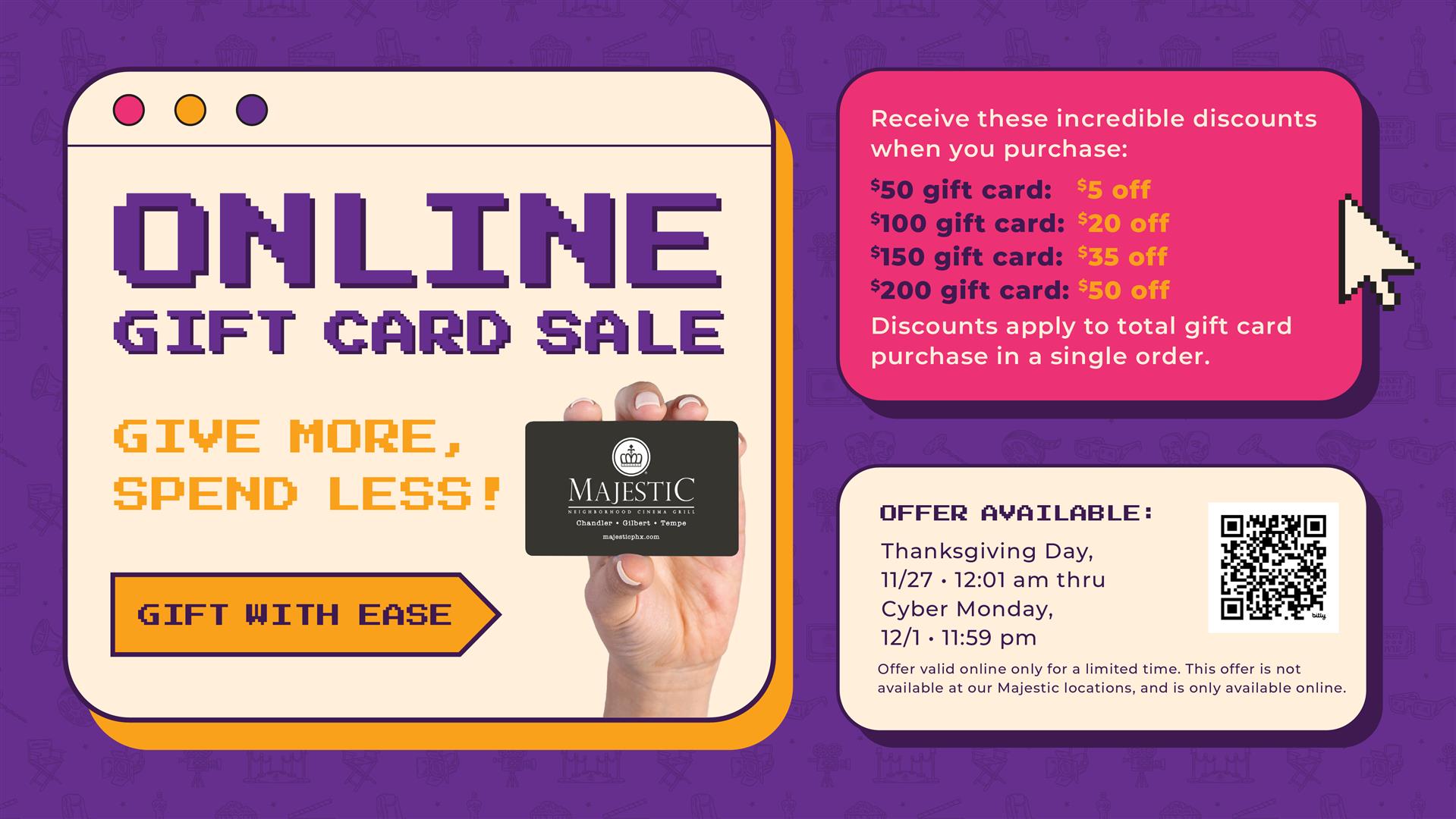 Online Gift Card Sale ​Thanksgiving Day, 11/27/25, through Cyber Monday, 12/1/25