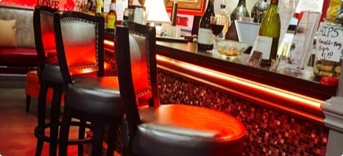 Stools in front of a bar
