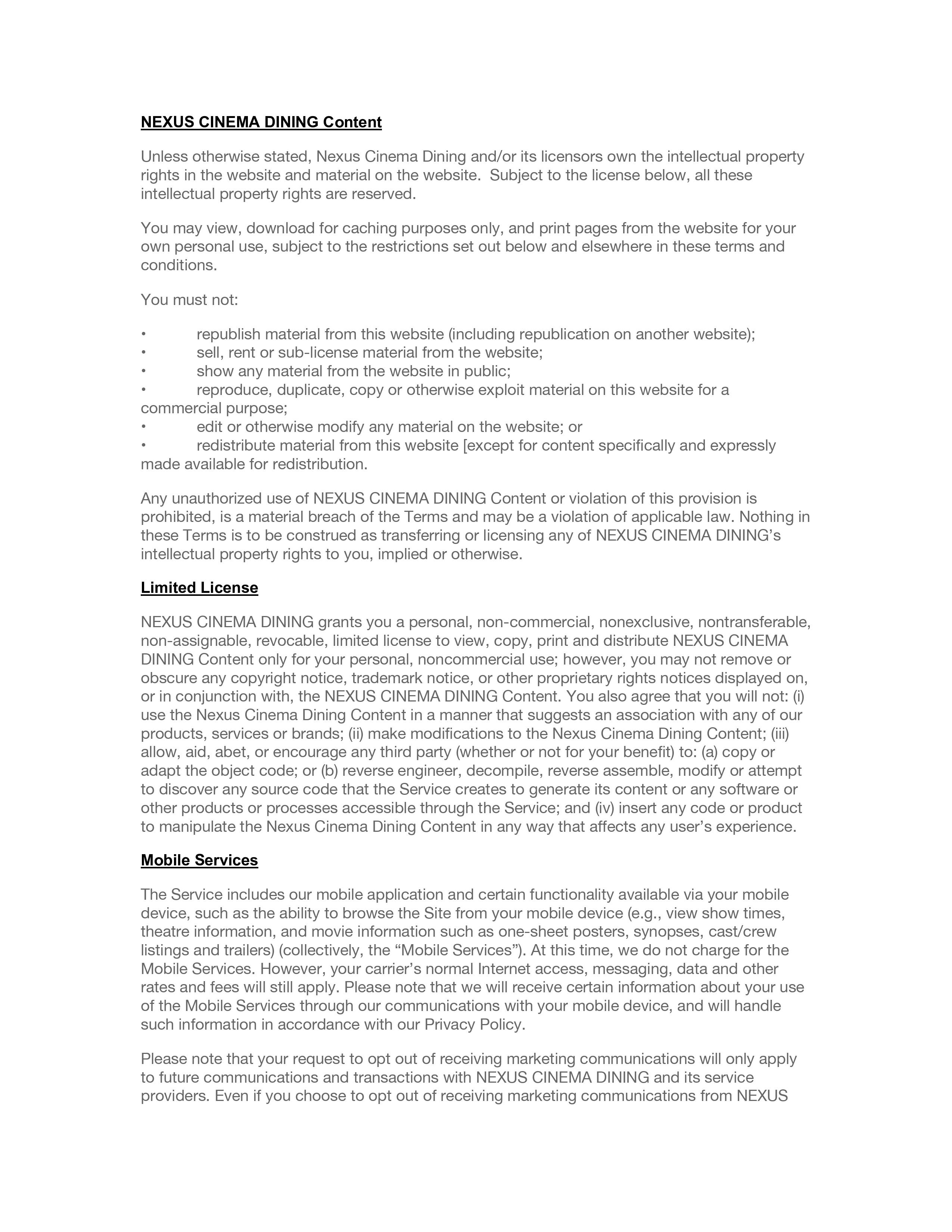 Nexus Cinema Dining Terms and Conditions 2