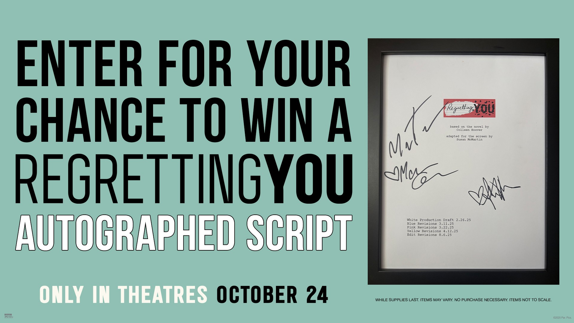 Regretting You Signed Script Instagram Giveaway image