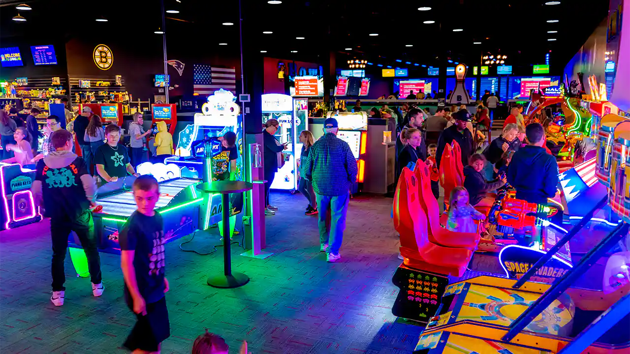 Colorful and crowded arcade