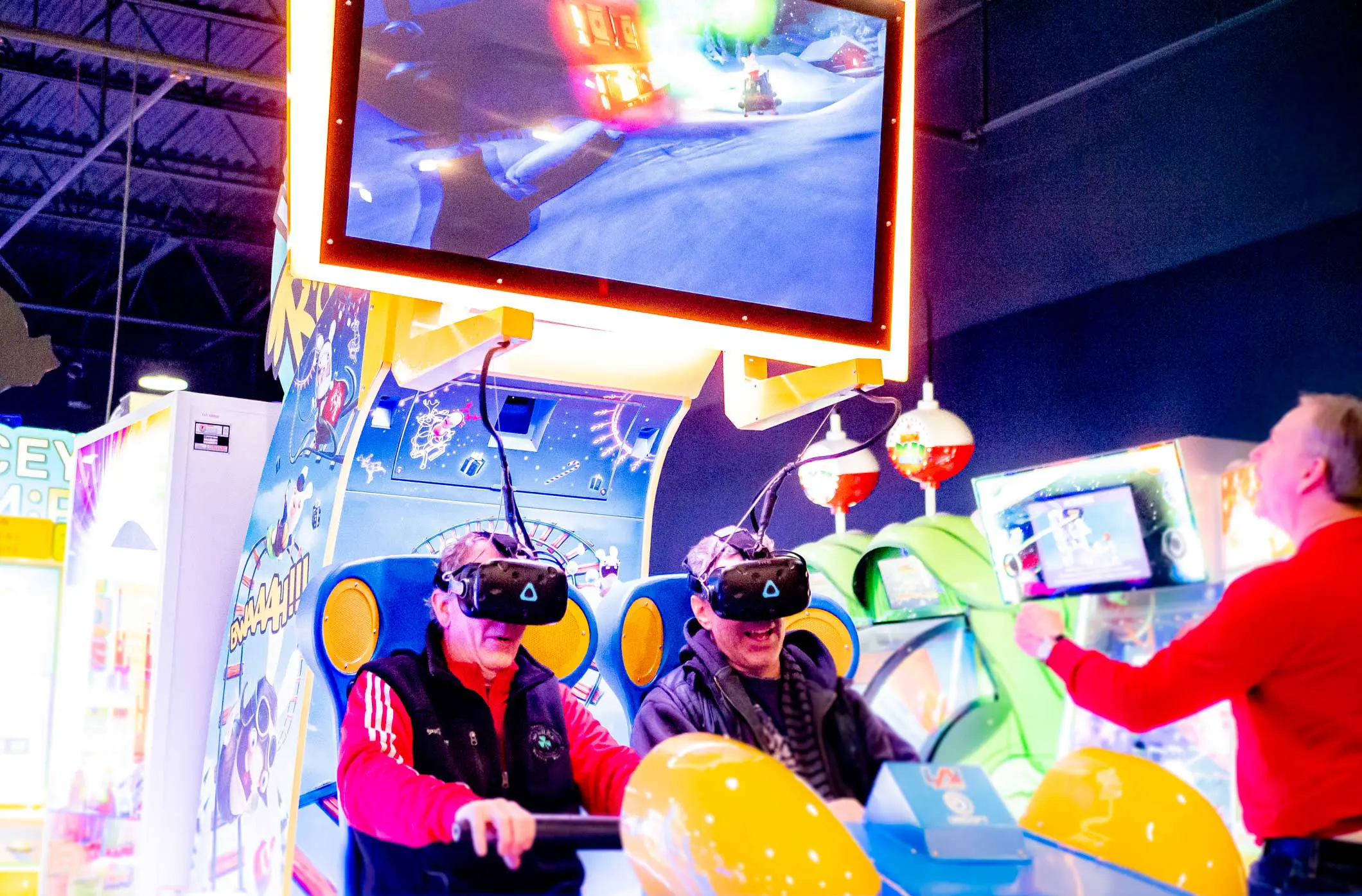 People playing virtual reality game