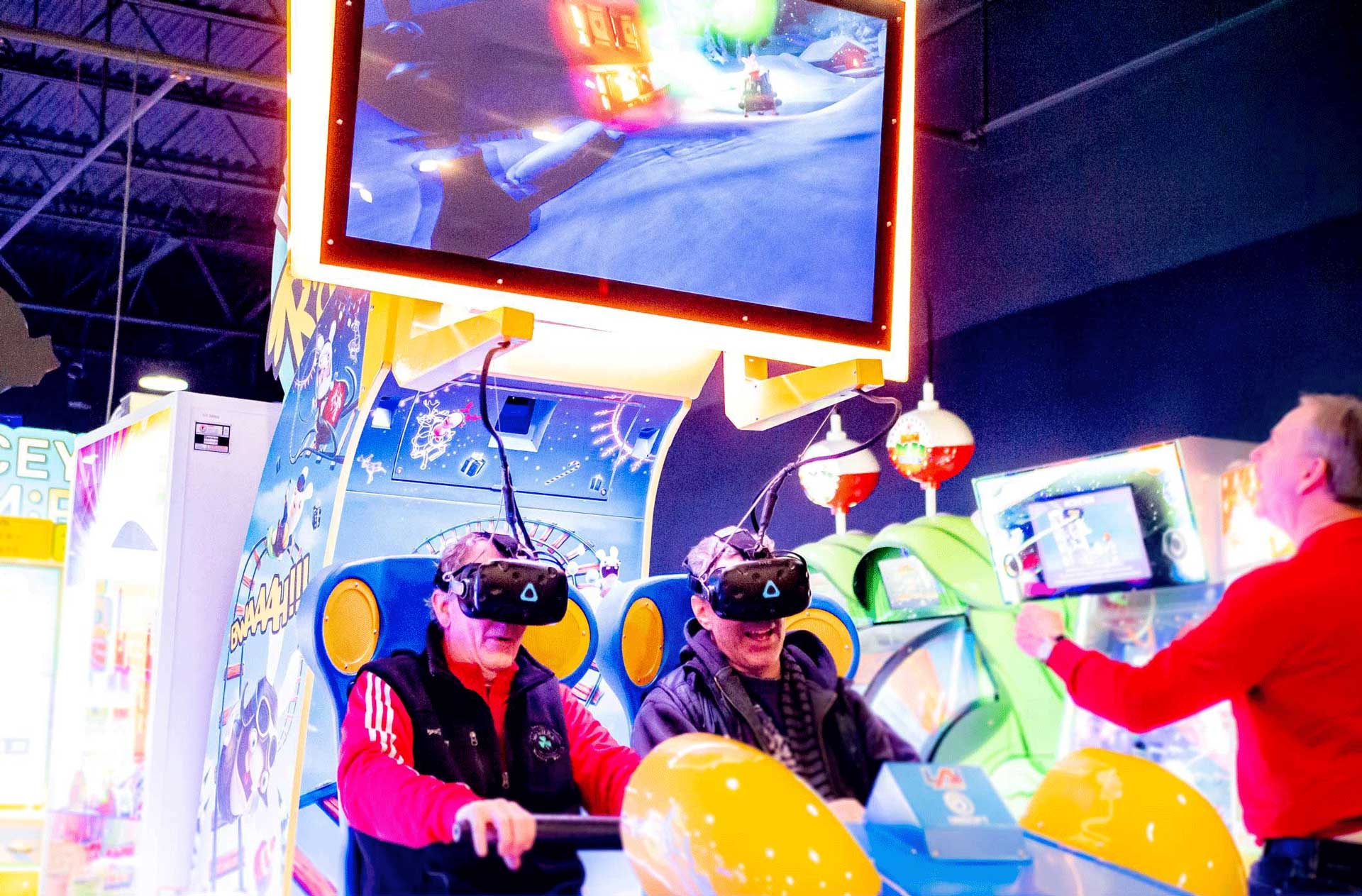 People playing virtual reality game