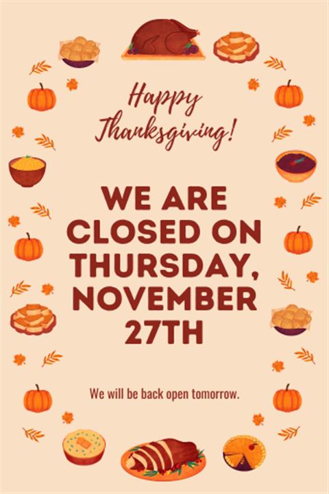 Closed for Thanksgiving 2025 image