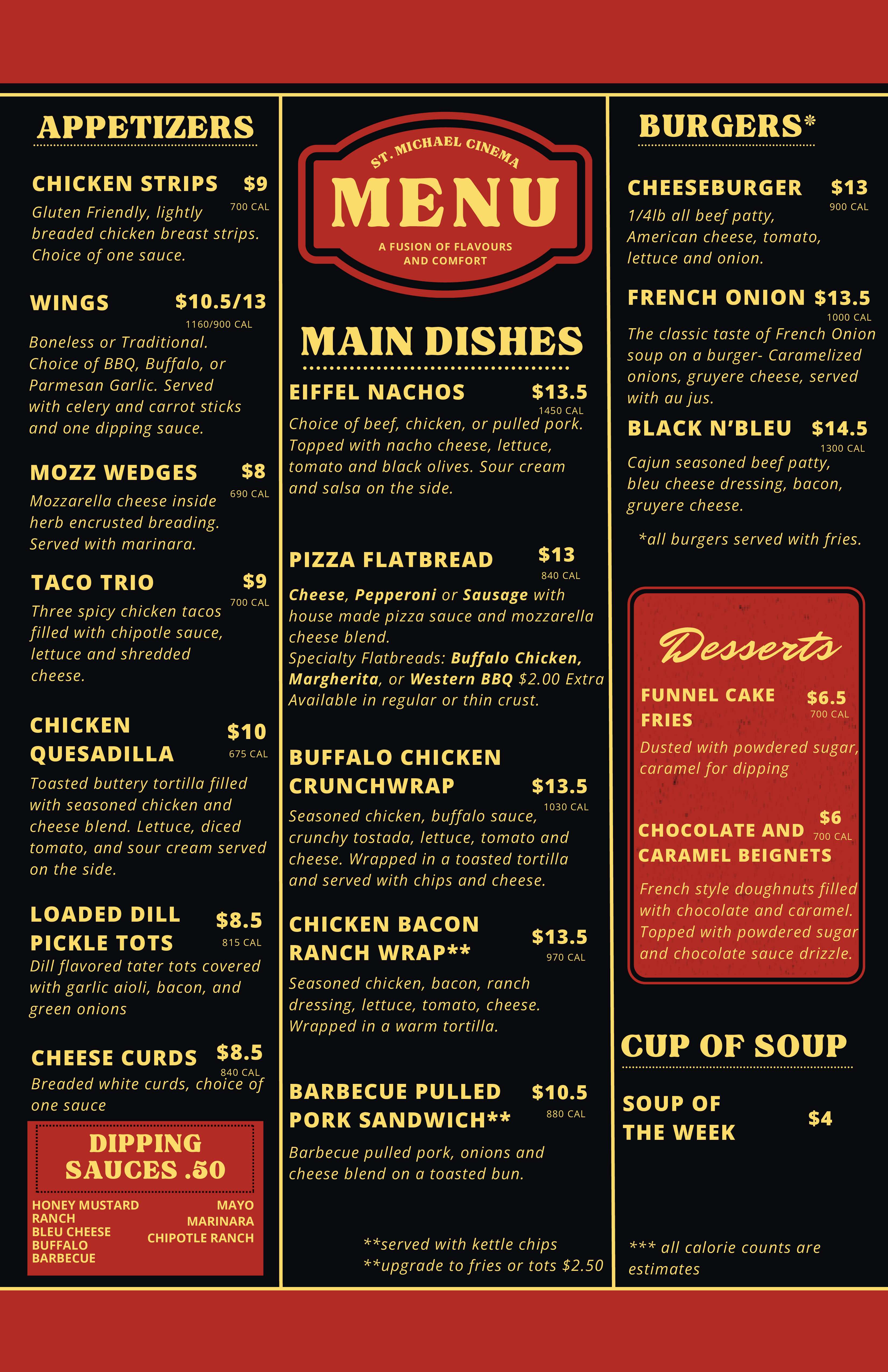 St. Michael Cinema's Menu