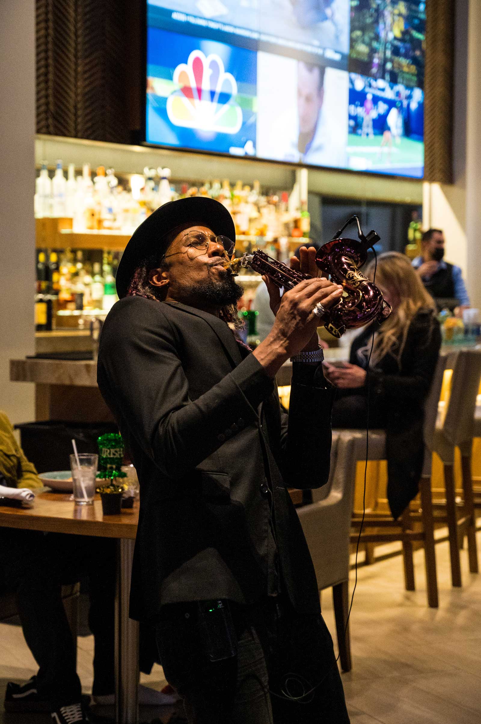 Saxophone player up close 