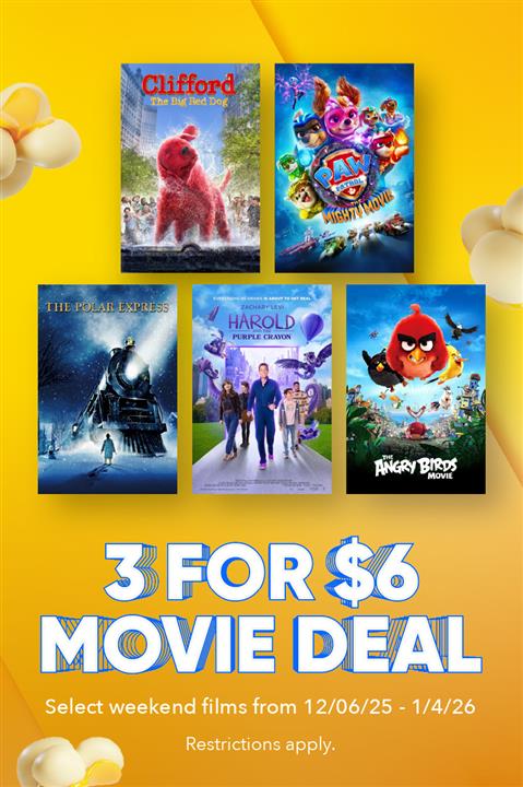 3 Movie Tickets For $6 Movie Deal image