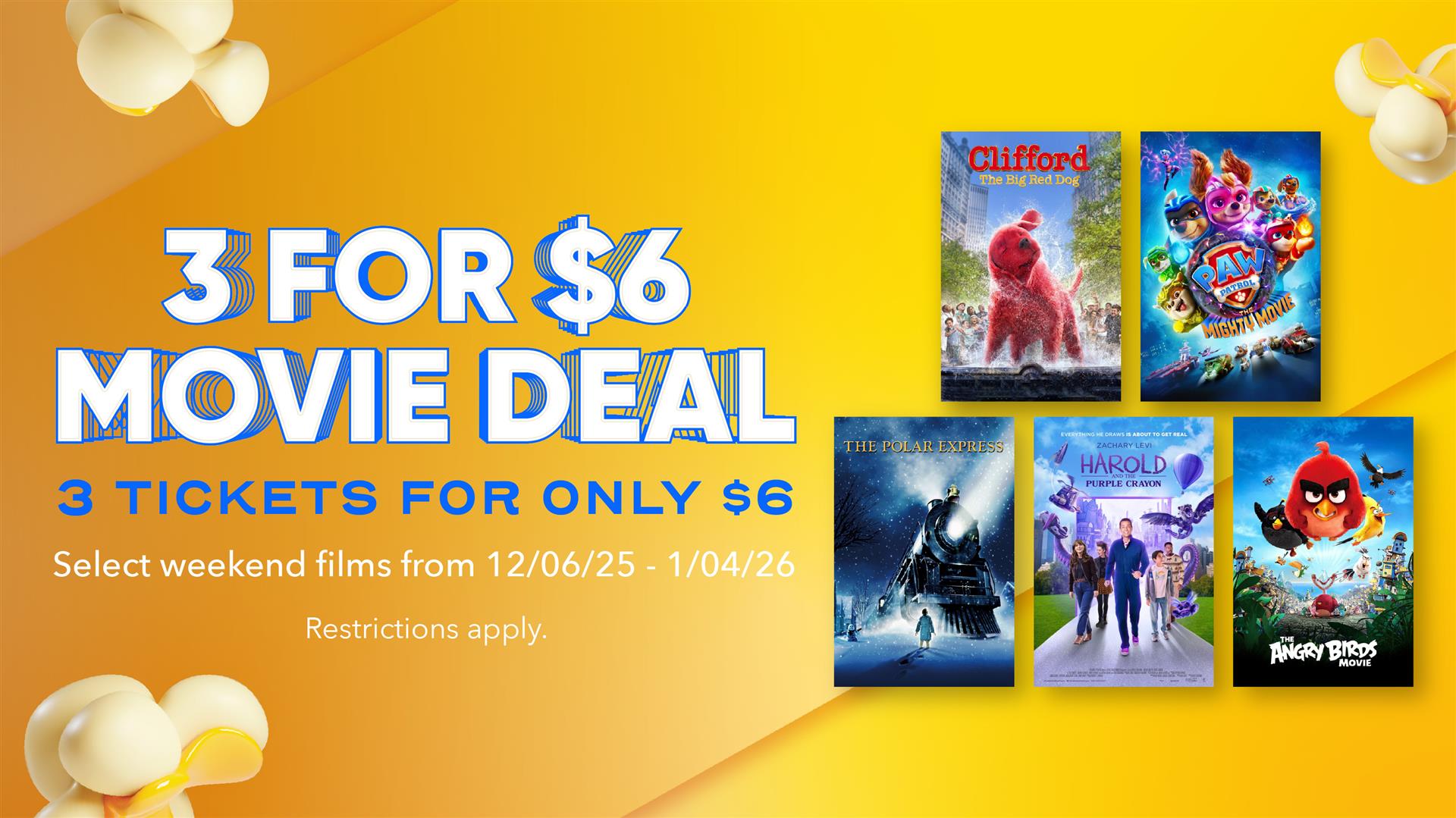 3 Movie Tickets For $6 Movie Deal image